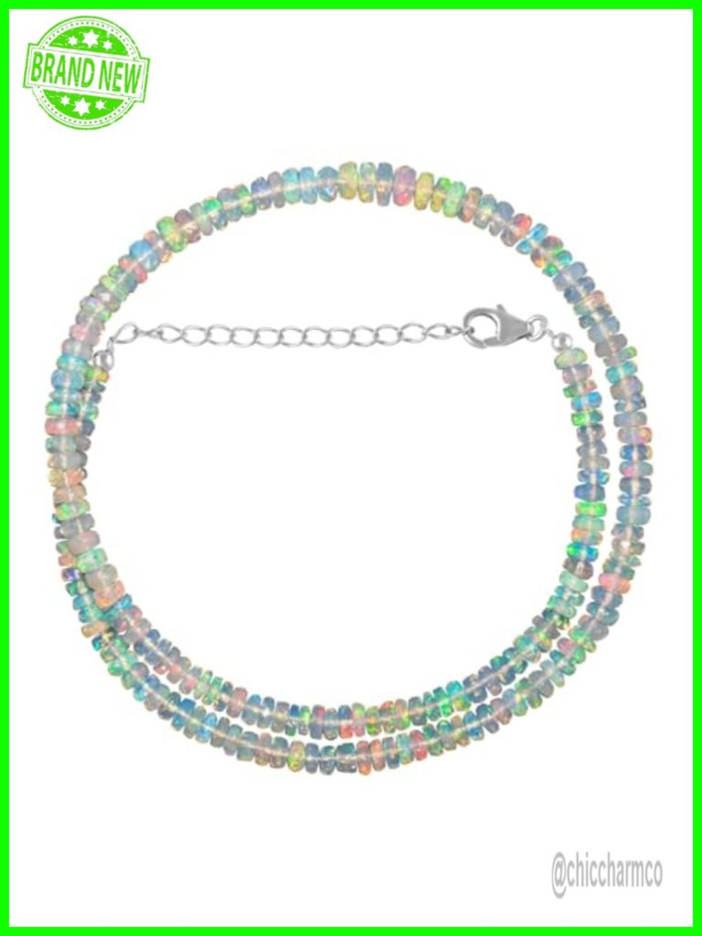 Genuine Ethiopian Opal Beaded Choker Necklace 925 Sterling Silver